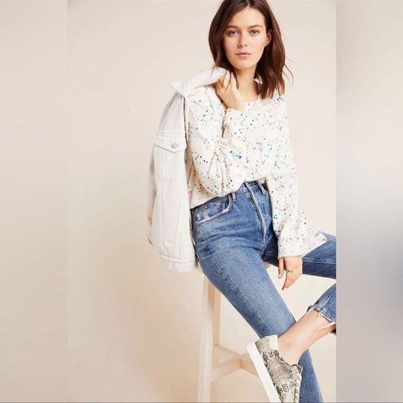 Maeve By Anthropologie Jamie Paint Speckled Splatter Sweatshirt Size XS - Picture 1 of 8